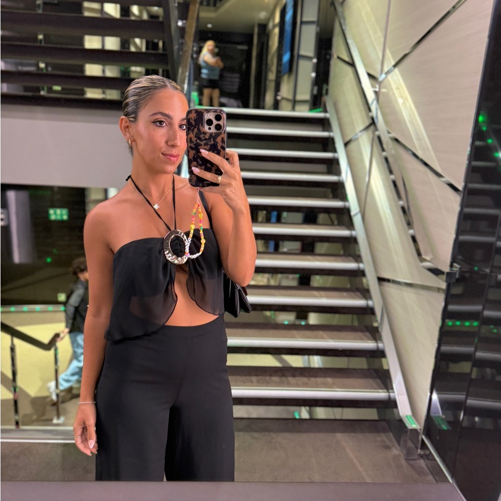 Black 2 Piece Set – Halter Crop Top & Wide-Leg Pants